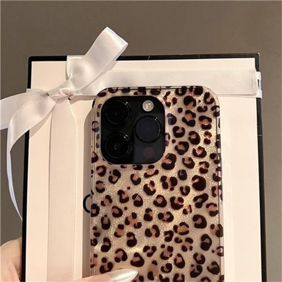 iPhone 16 Case Gold Glitter Leopard Print - Picture 3 of 5